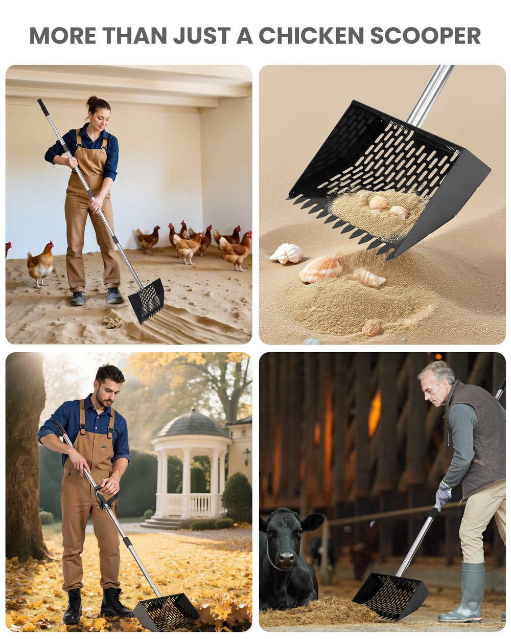 Multi-purpose cleaning tool suitable for coops, gardens, kennels, and sandpits