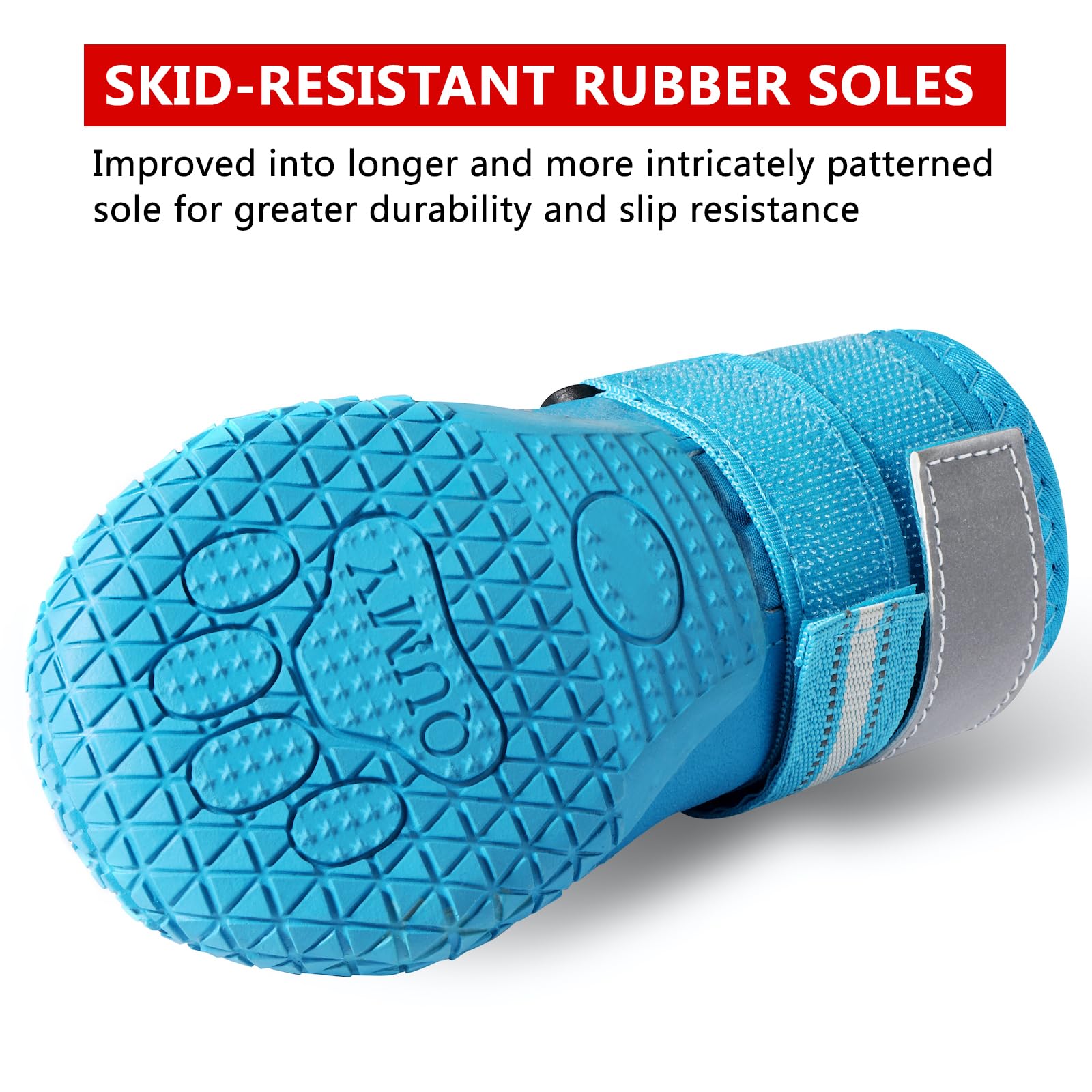 QUMY dog boots with paw embroidery for stylish paw protection.