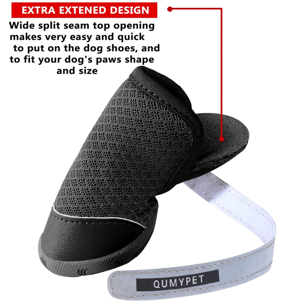 QUMY dog shoes adjustable reflective strap ensures secure fit and night visibility.