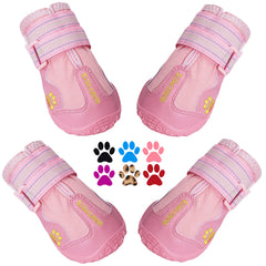 QUMY dog shoes adjustable-strap-closure provide a snug, secure fit during outdoor walks.