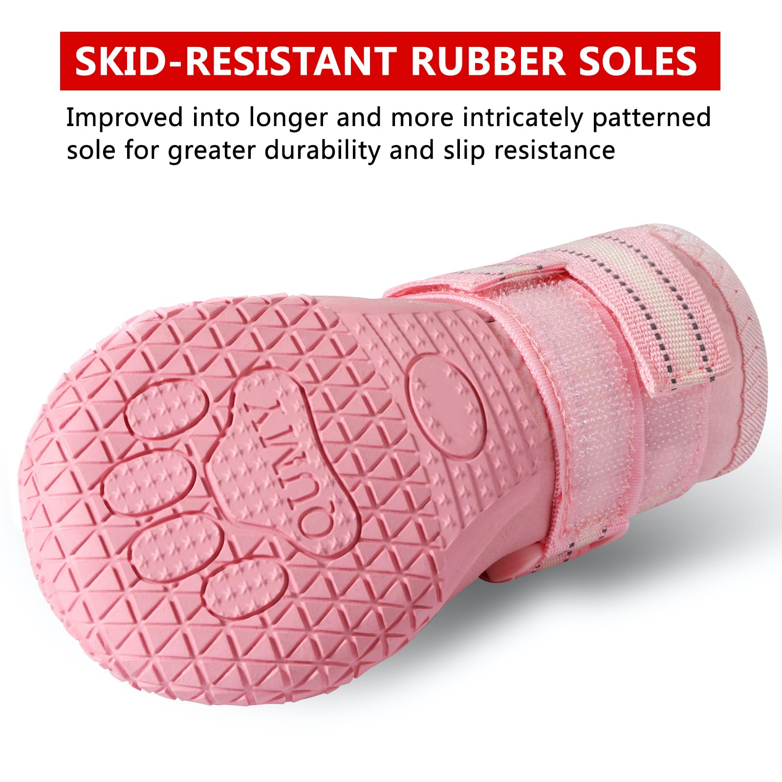 QUMY dog shoes with rugged anti-slip soles for confident traction on wet or rocky surfaces.