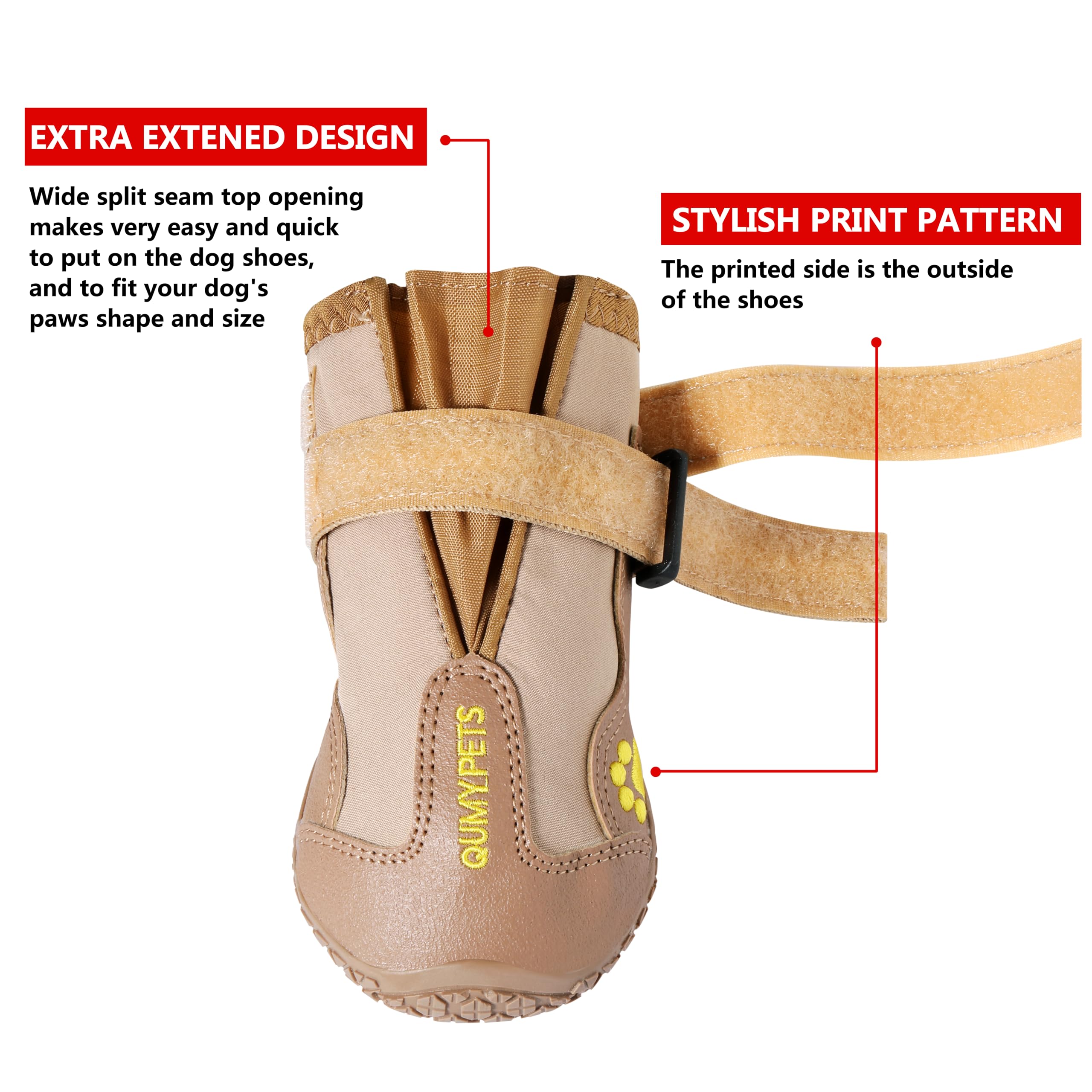 QUMY dog shoes rugged non-slip soles for traction on diverse surfaces