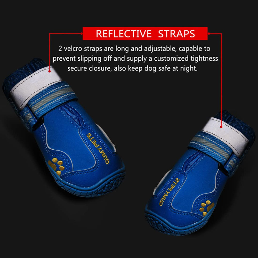 QUMY dog shoes with paw embroidery offering stylish protection on paws.