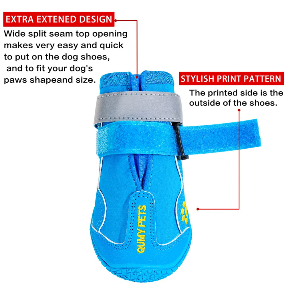 QUMY dog shoes featuring rugged anti-slip soles for traction.