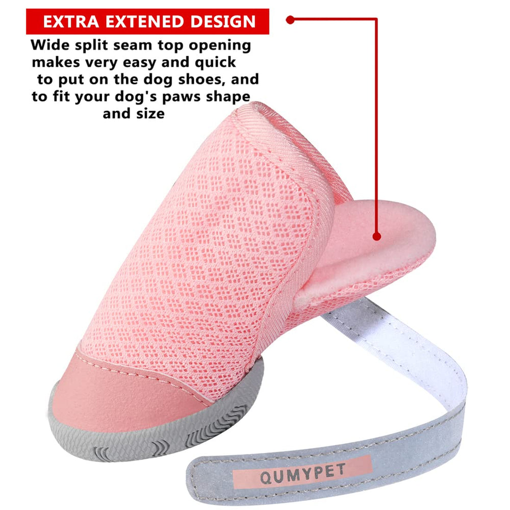 QUMY small pink size 4 dog shoes with anti-slip rubber soles for traction