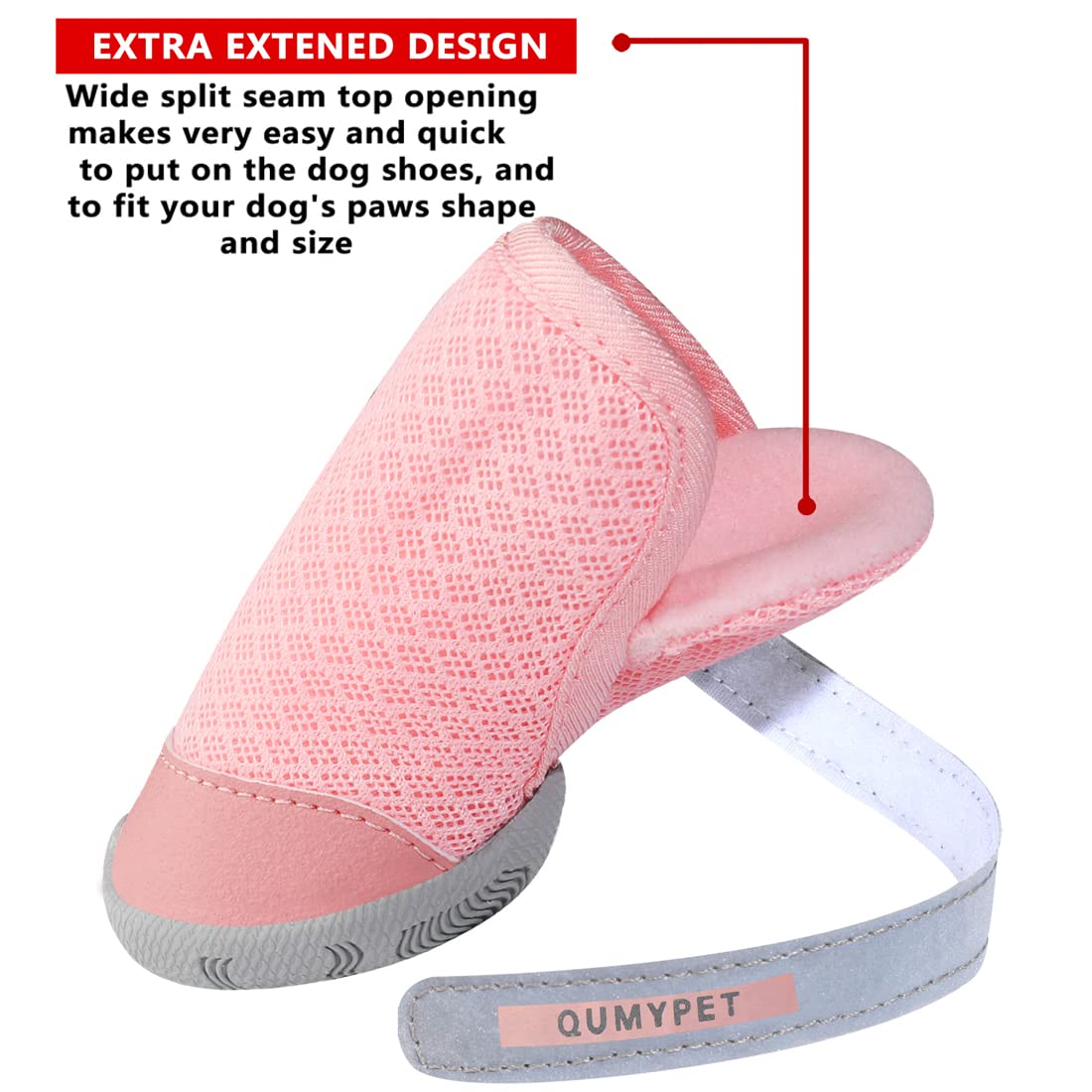 QUMY top-view pink dog shoes showing lightweight design.