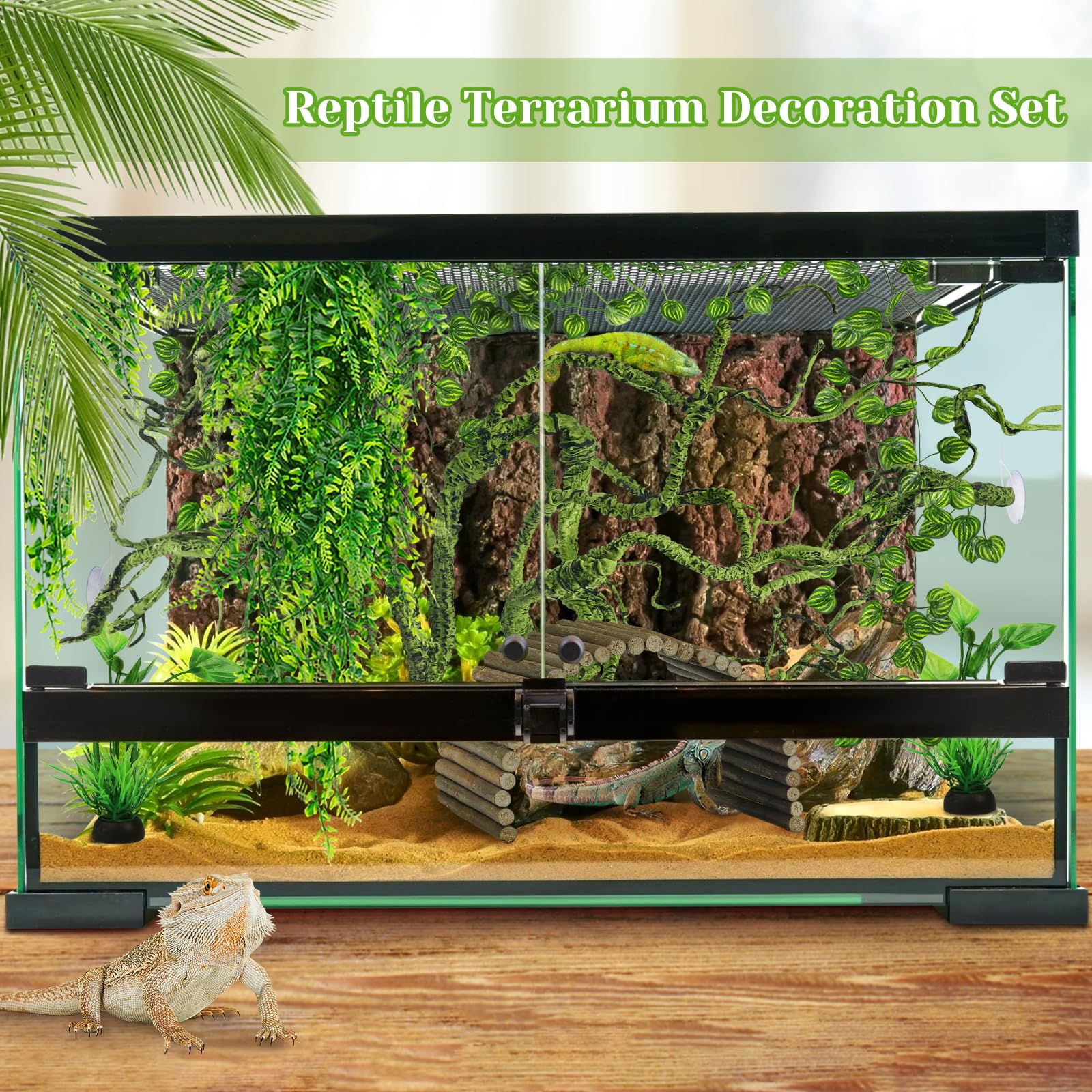 QUOZUO reptile habitat decor set completes a realistic enclosure.