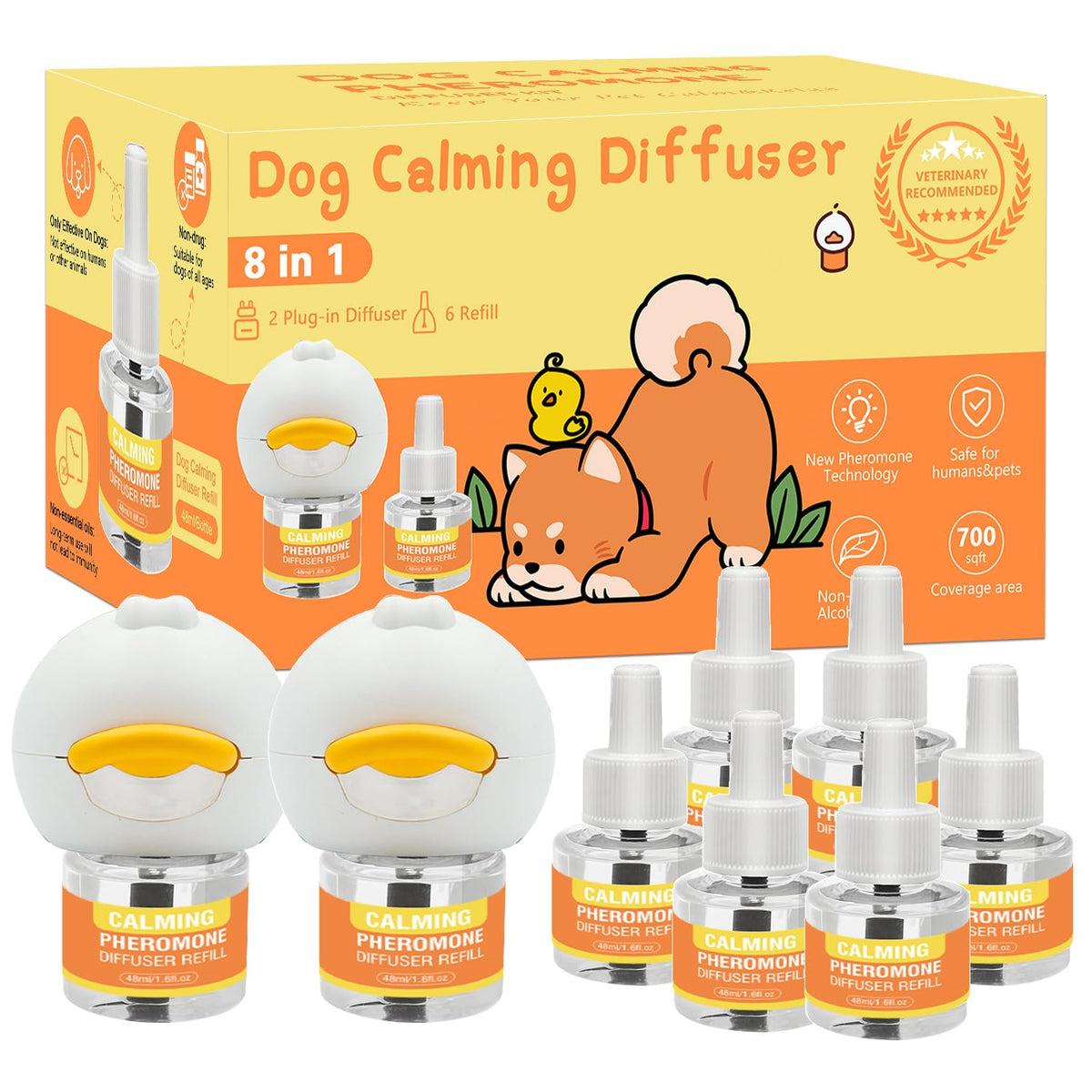 QUSUKO dog pheromone diffuser with two plugs in the living room, promoting calm.
