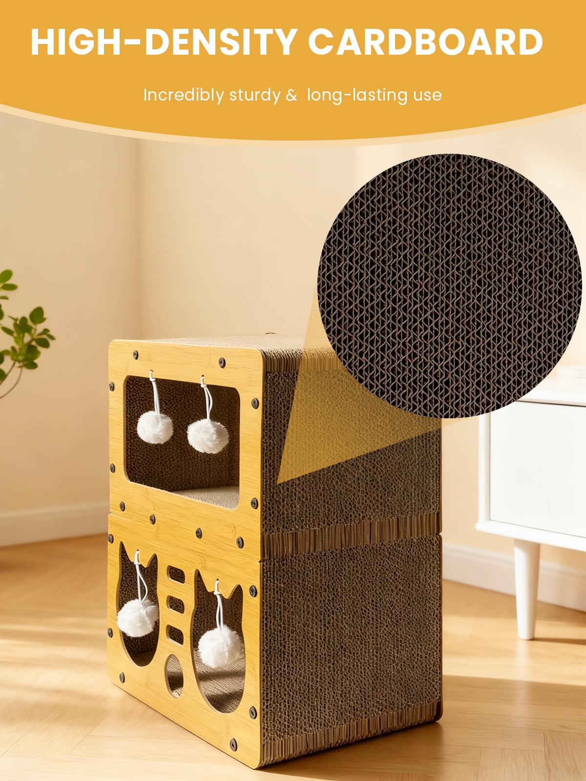 QUTUNI Cardboard Cat House assembly demonstration shows tool-free setup in minutes.