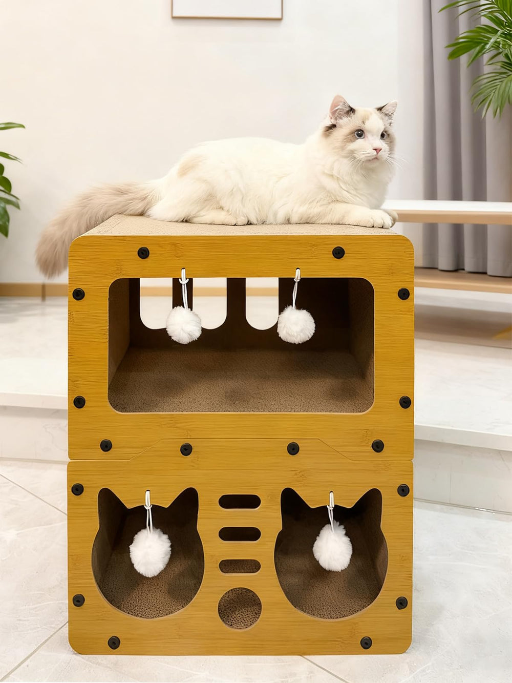 QUTUNI Cardboard Cat House durable cardboard ensures long-lasting scratching and shelter.