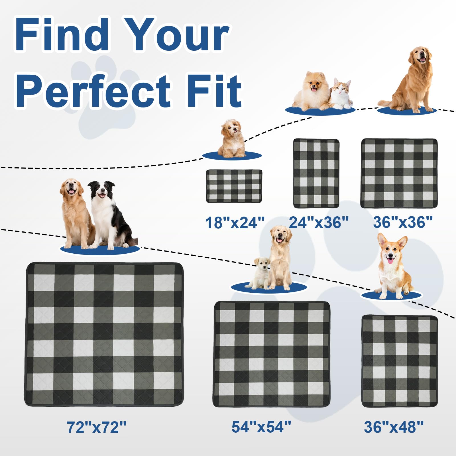 QUWOU 36x36 size fits crates, playpens, and floor spaces.