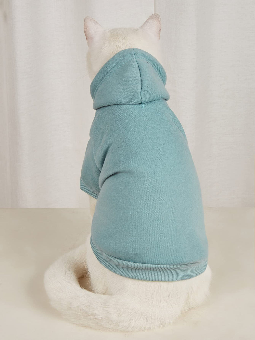 QWINEE Basic dog hoodie back view in cadet blue, showcasing snug fit.