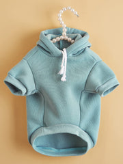 QWINEE hoodie on puppy in cadet blue highlights easy wear.
