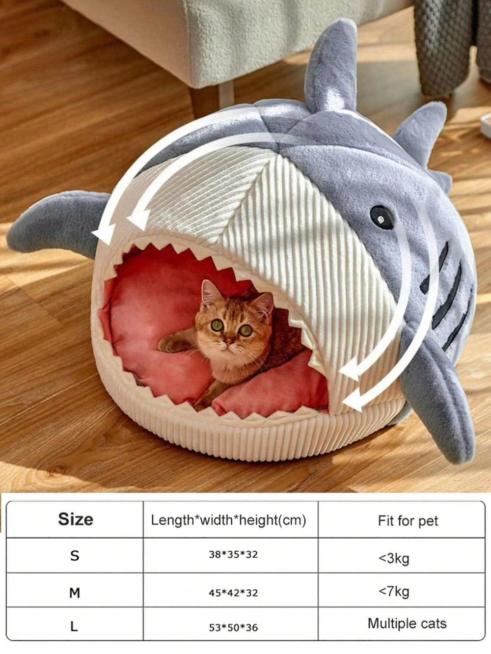 QWINEE cat mat shark-shaped bed blue semi-closed design, warm shelter for small pets.