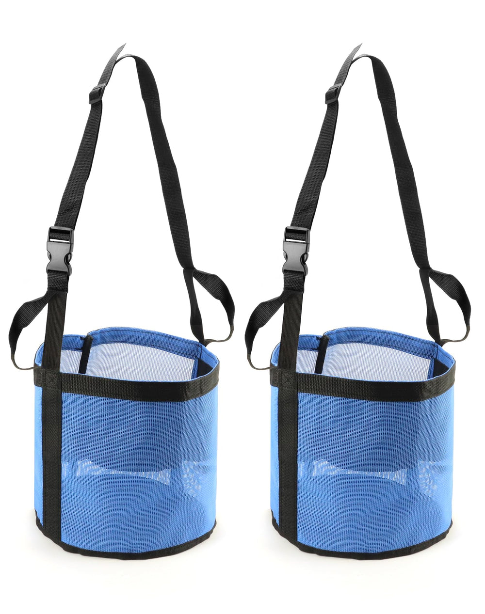 QWORK horse feed bag in blue with durable mesh for controlled grain access.