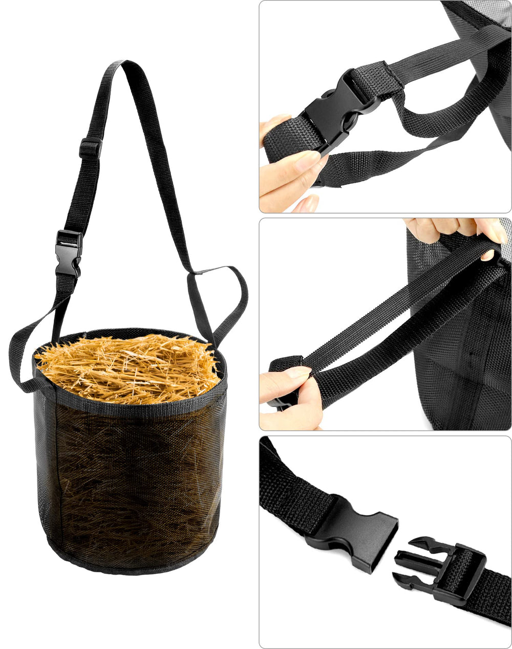 QWORK 600D fabric keeps the feed bag durable and weather resistant.