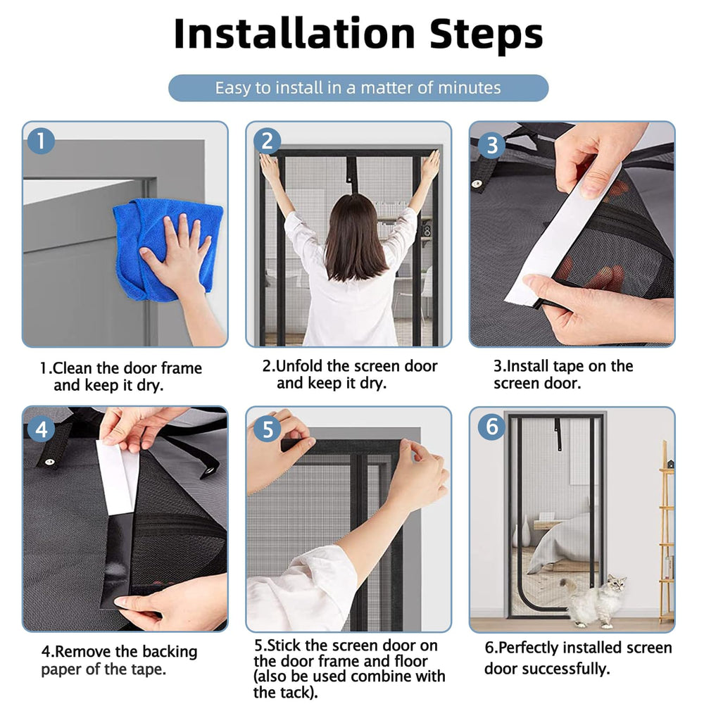 QWR reinforced cat screen door double zipper enables safe pet separation.