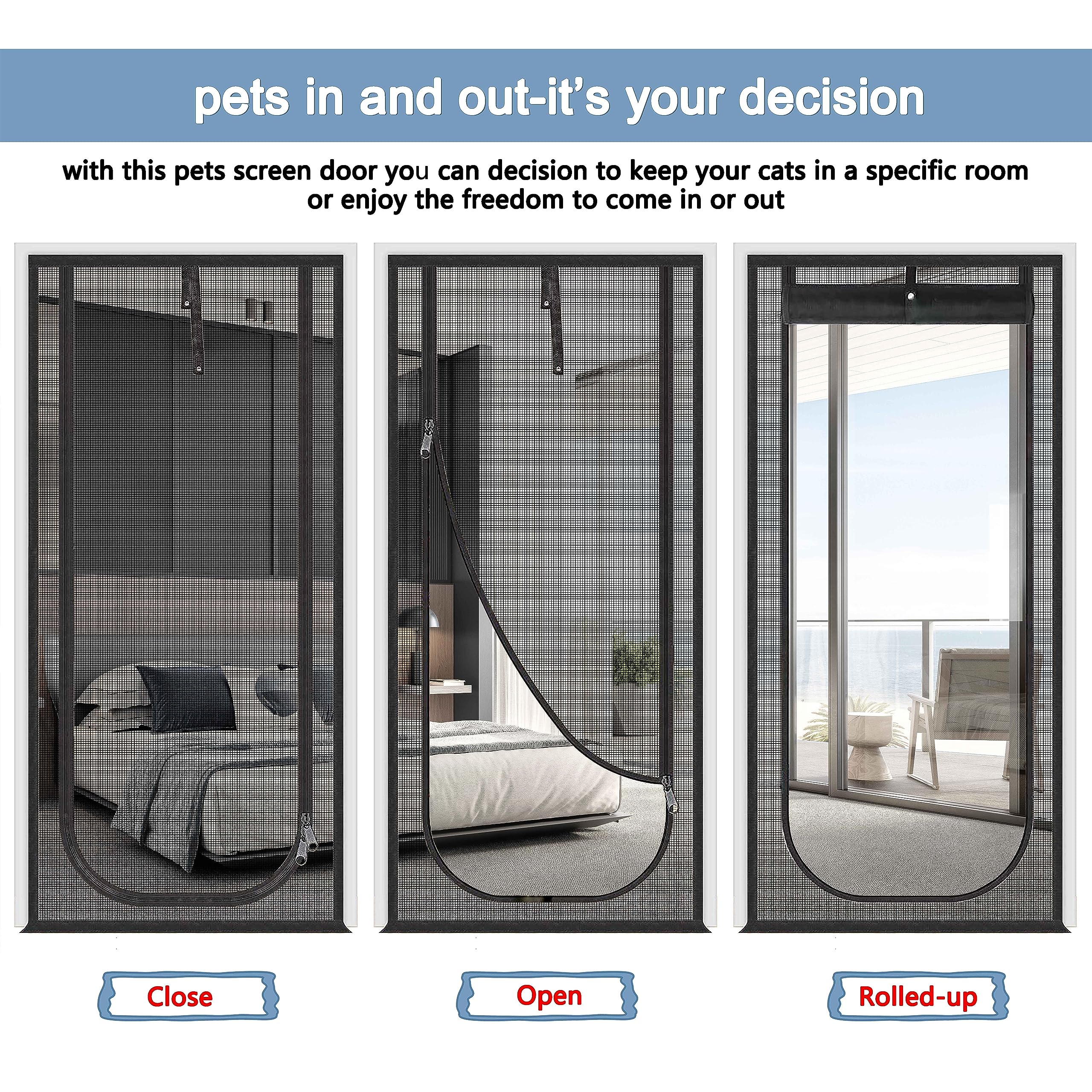 QWR reinforced cat screen door installed on a living room doorway.