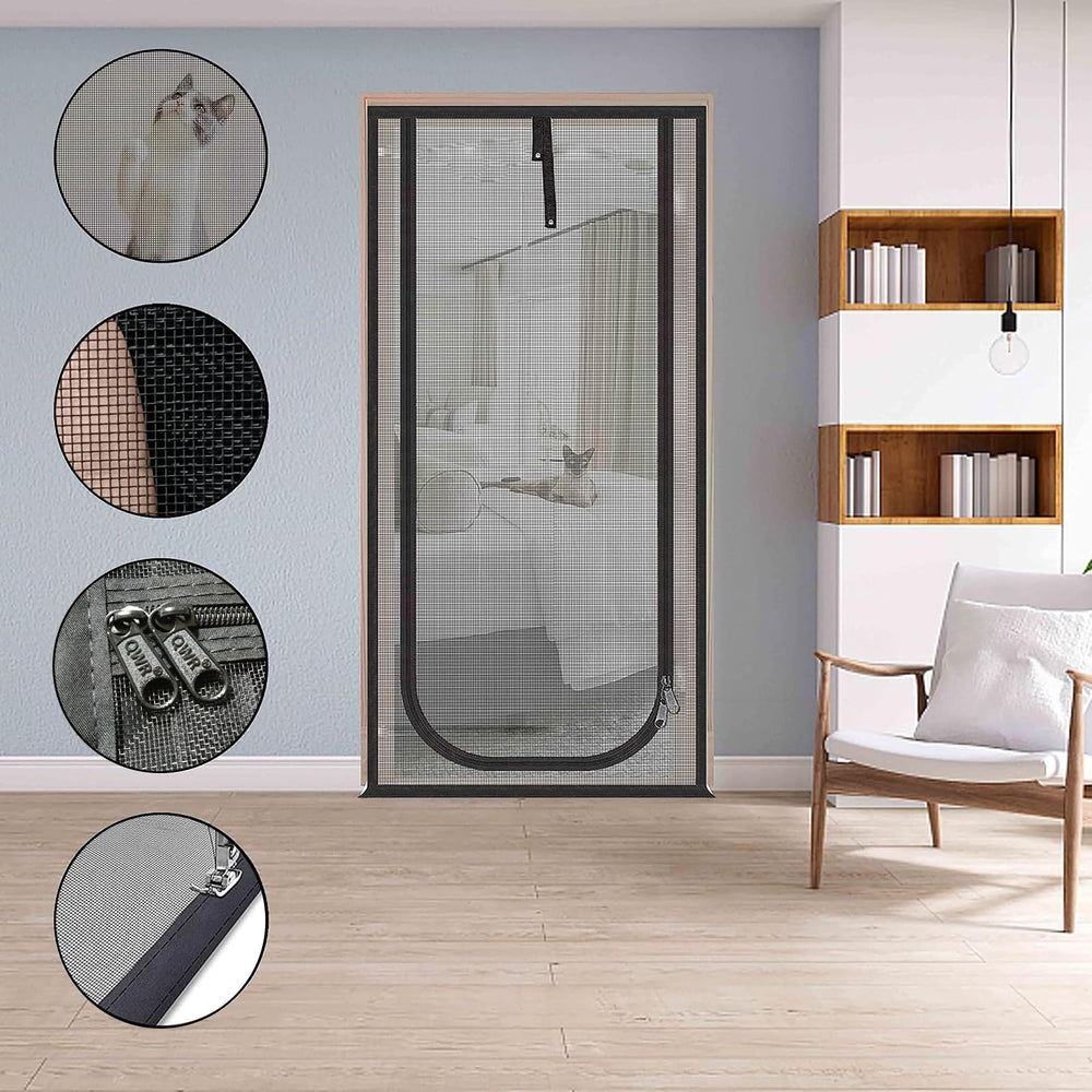 QWR reinforced cat screen door zipper closure in action for easy access by pets.