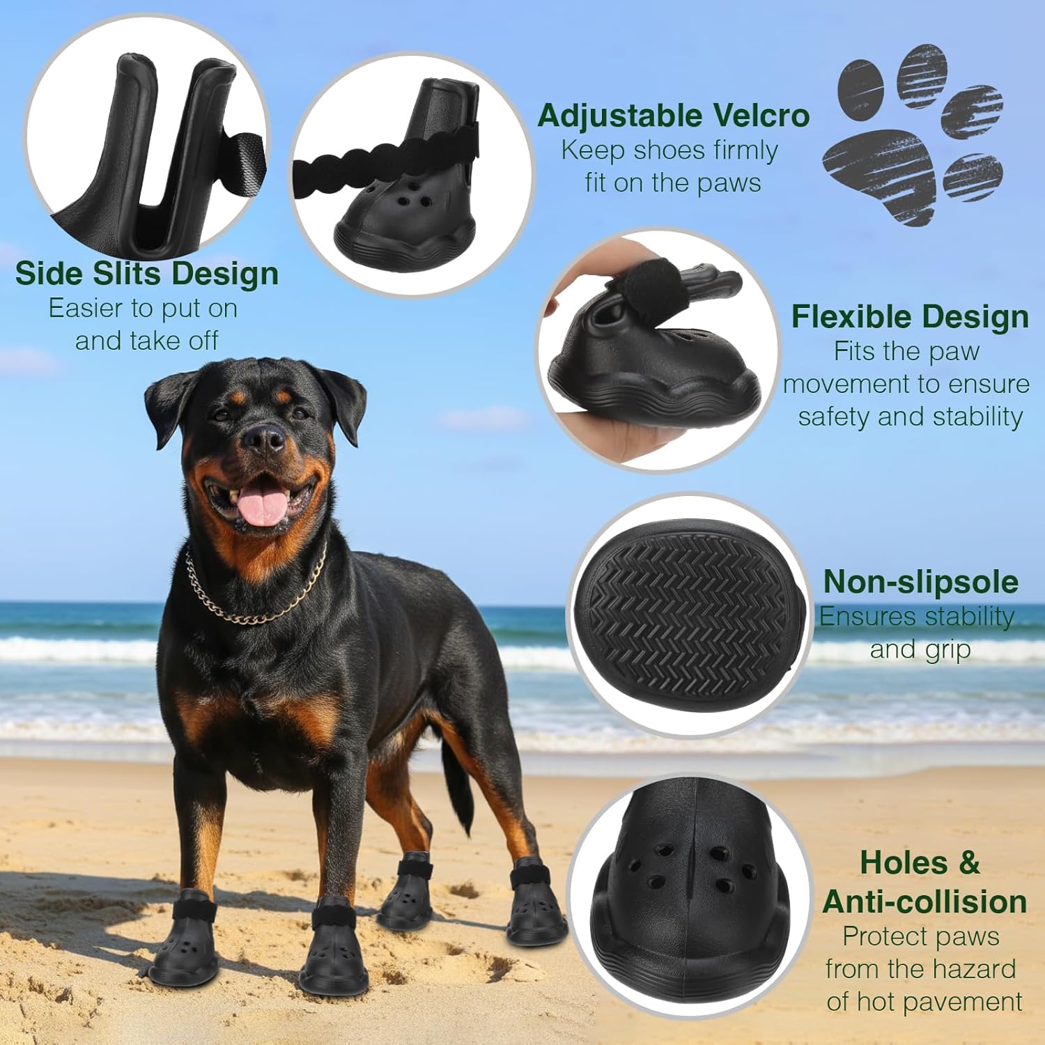 QXAPA waterproof dog boots keep paws dry in rain and snow.