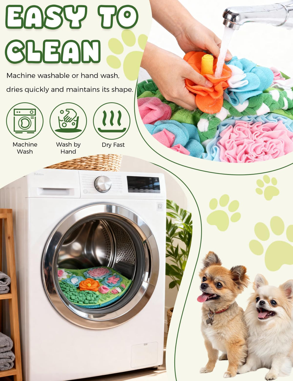 Qxsnuvvlg Snuffle Mat is machine washable for easy cleaning