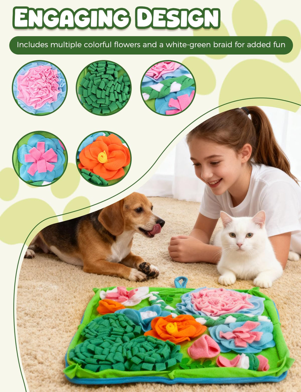 Qxsnuvvlg Snuffle Mat hidden treats boost mental stimulation during play