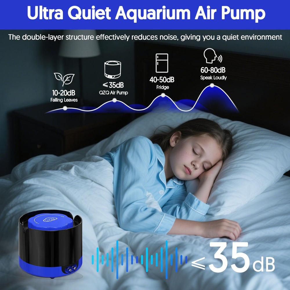 QZQ Air Pump top knob provides adjustable-volume control for fish.