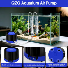 QZQ Aquarium Air Pump with dual outlets supports multiple tanks.