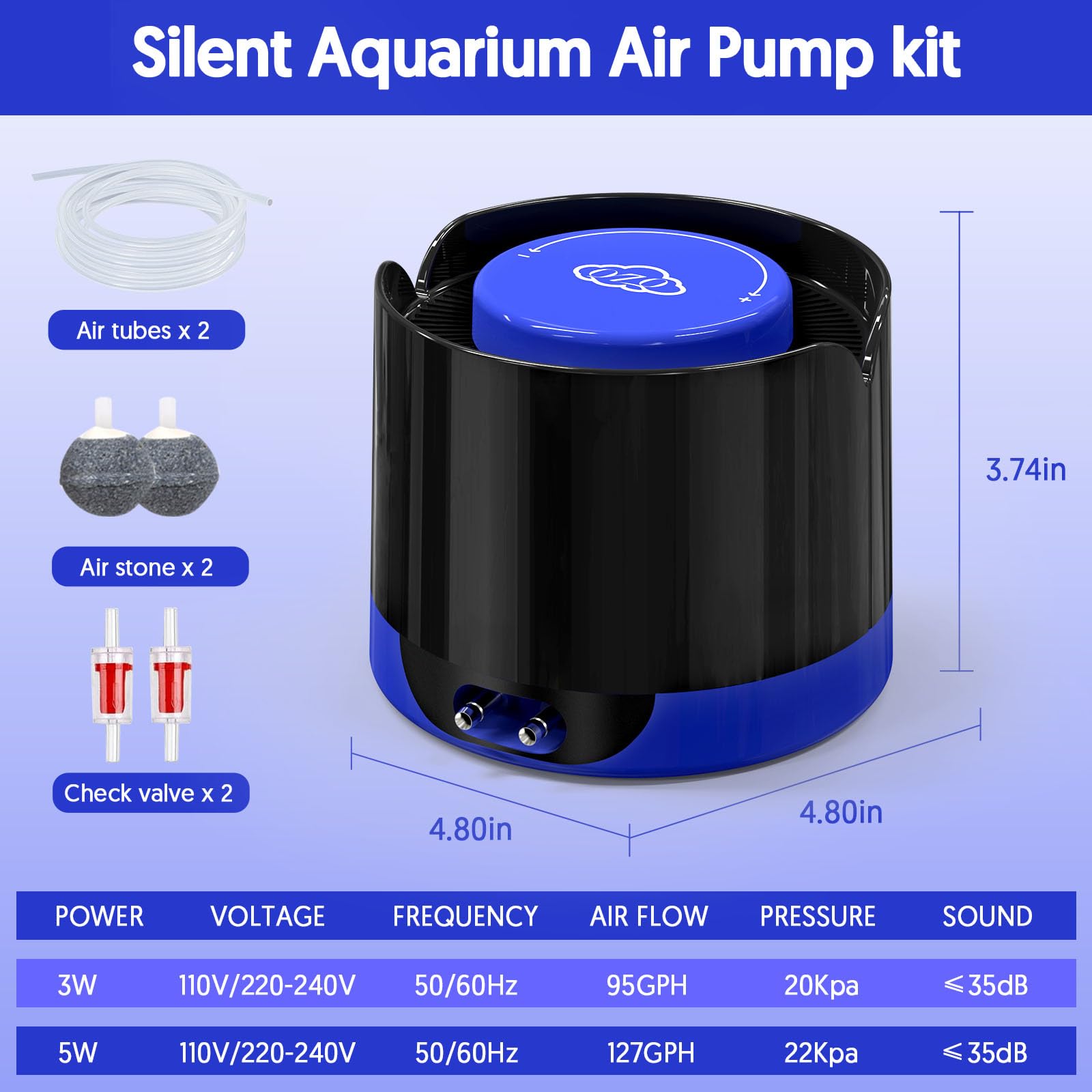 QZQ air pump ideal for quiet, continuous oxygenation in living spaces.