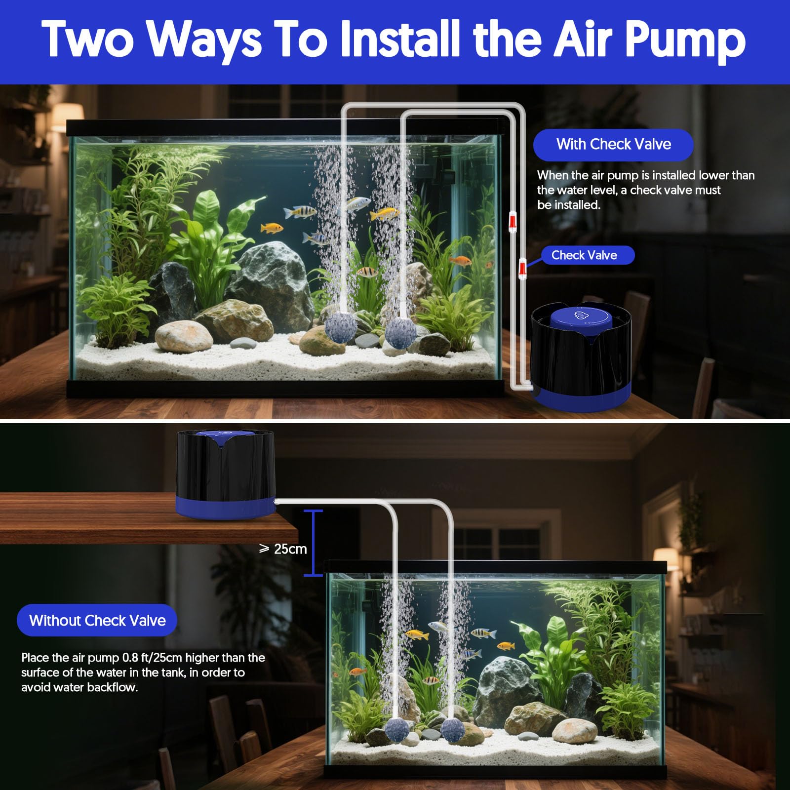 QZQ setup example showing the pump in a large 120-gallon tank.