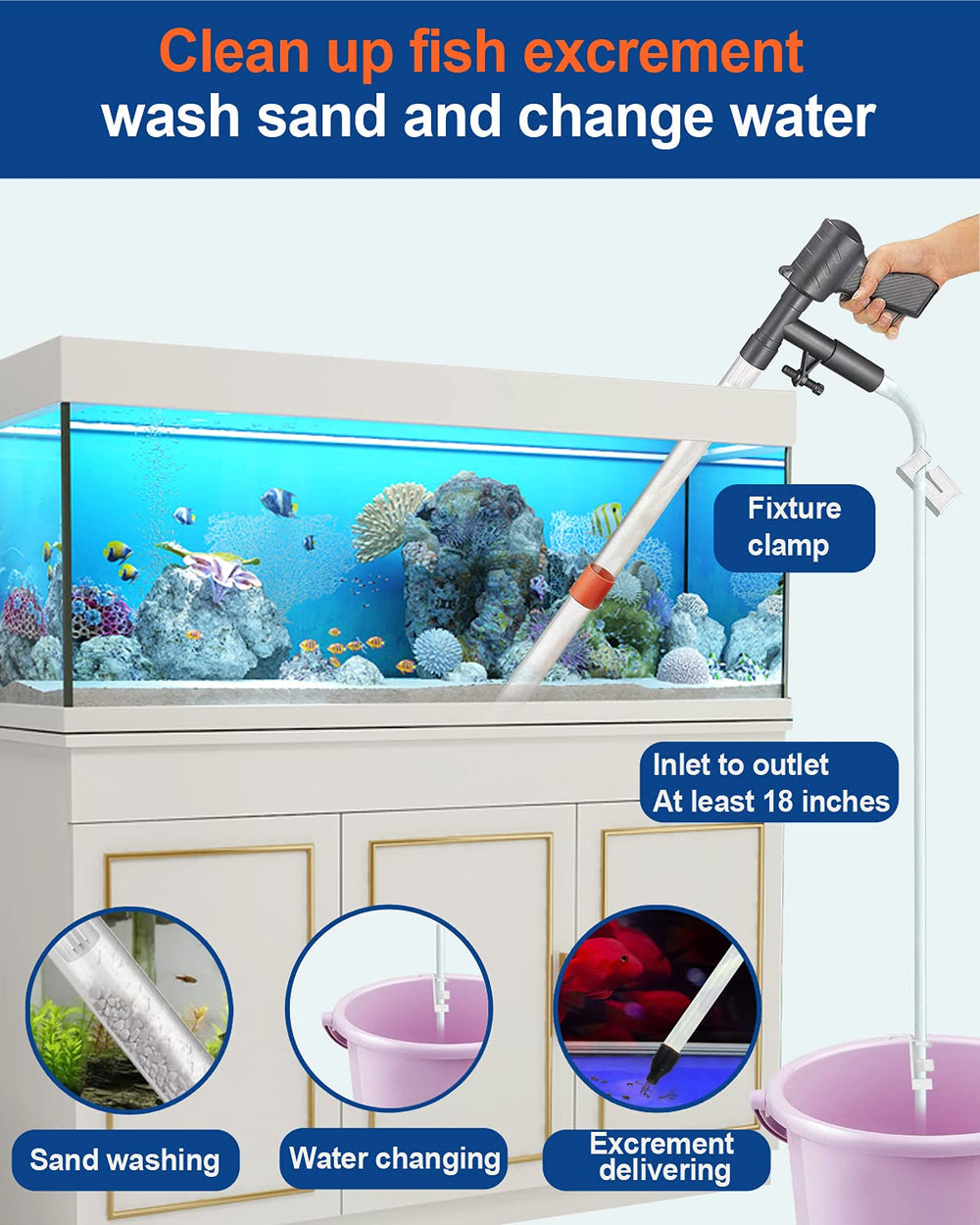 QZQ Aquarium Cleaner press pump and handle for easy manual operation