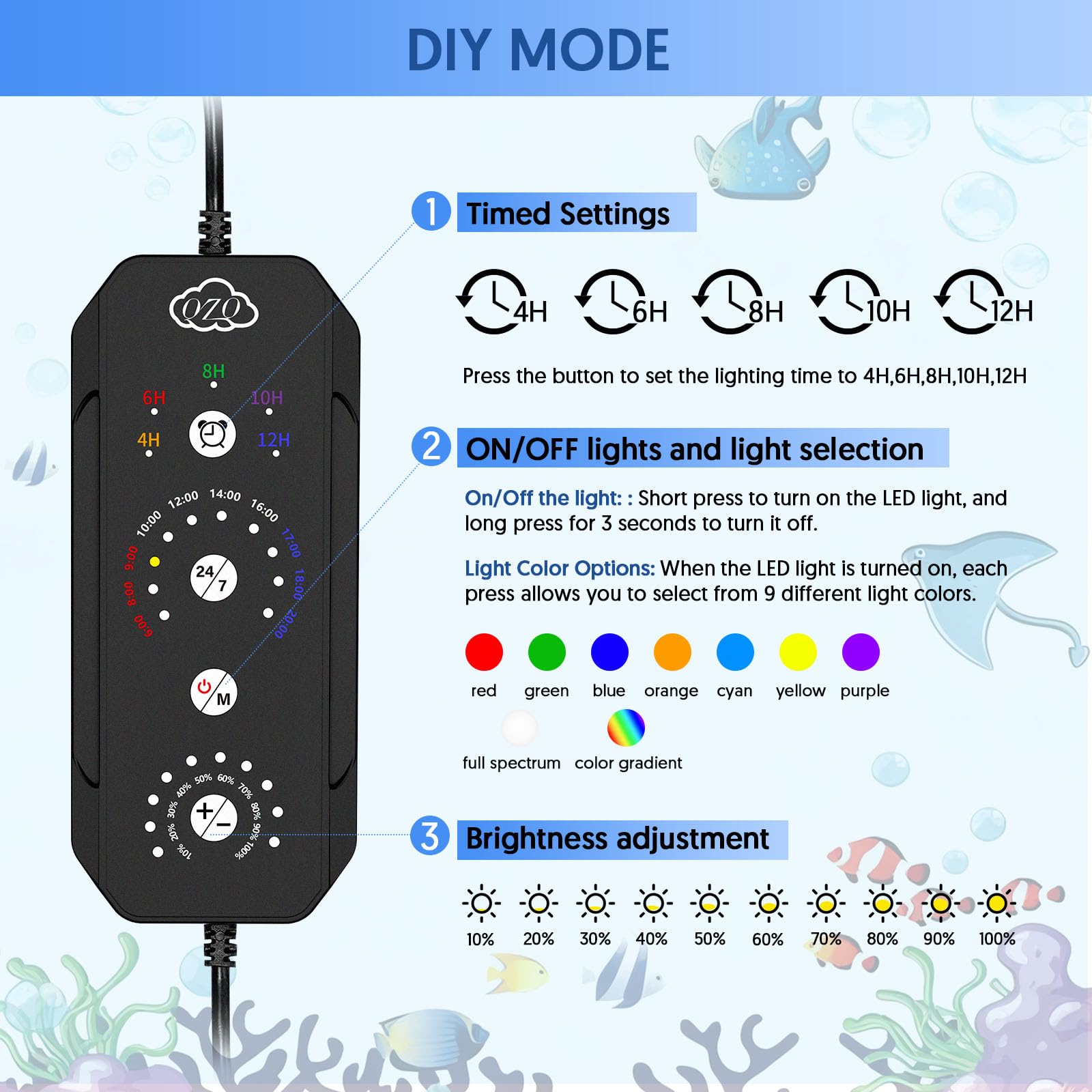 QZQ Fish Tank Light adjustable brightness for customizable scenes