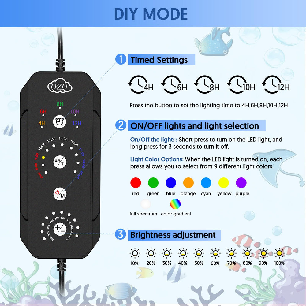 QZQ Fish Tank Light adjustable brightness for customizable scenes