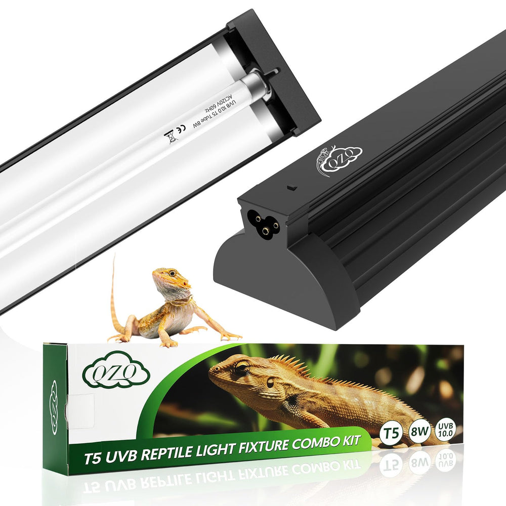 QZQ T5 UVB reptile light fixture front view shows compact design for easy mounting