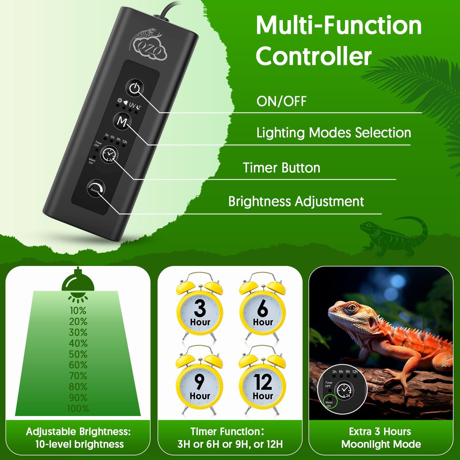 QZQ UVB reptile lamp UVB/UVA spectrum supports growth and activity