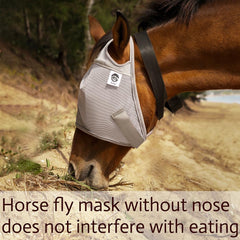 Raalitego fly mask with 180-visibility mesh for distraction-free vision during rides.