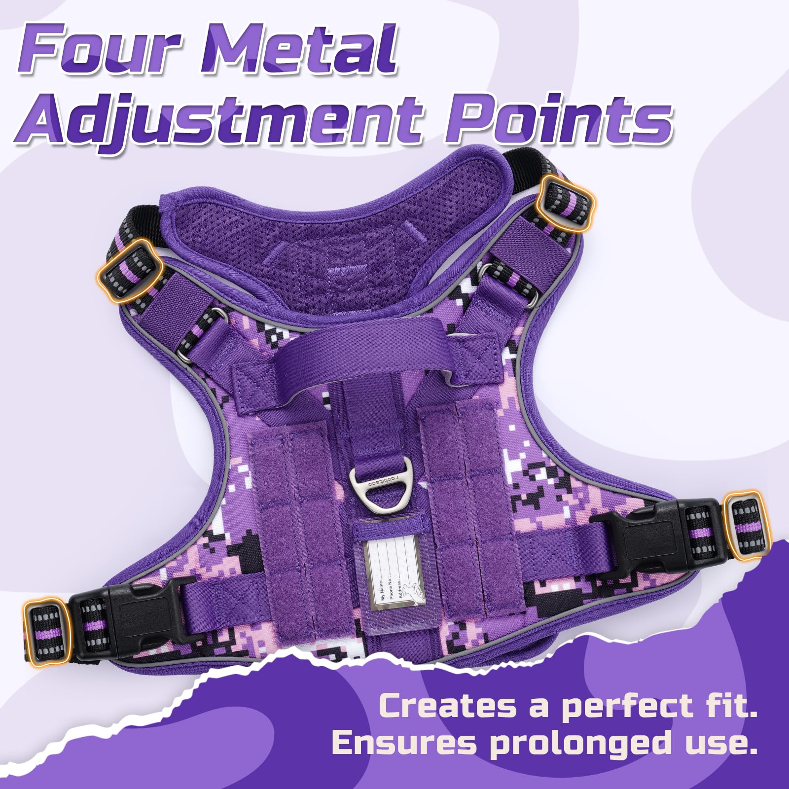 Rabbitgoo adjustable 4-point harness provides a snug fit for dogs