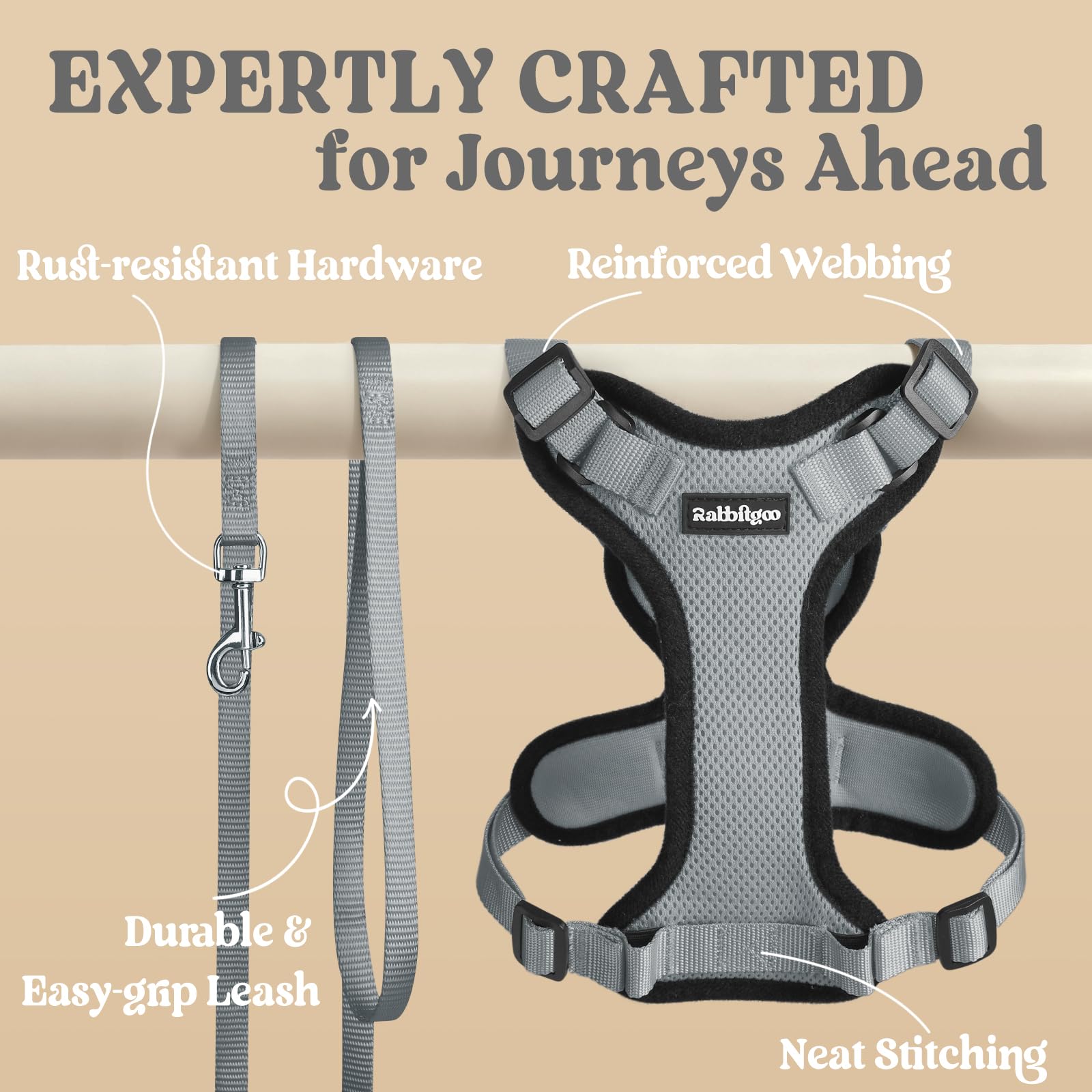 Four adjustable straps ensure a secure fit on Rabbitgoo cat harness.