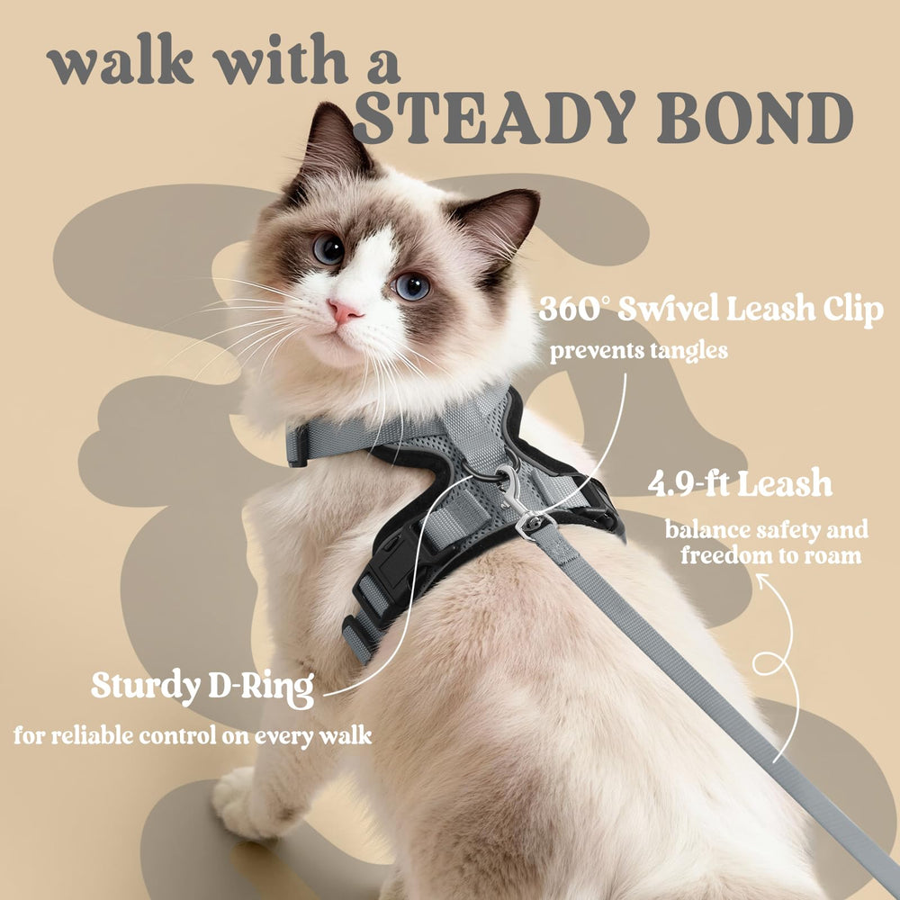 Ultra-soft air mesh keeps Rabbitgoo harness kitty cool during strolls.