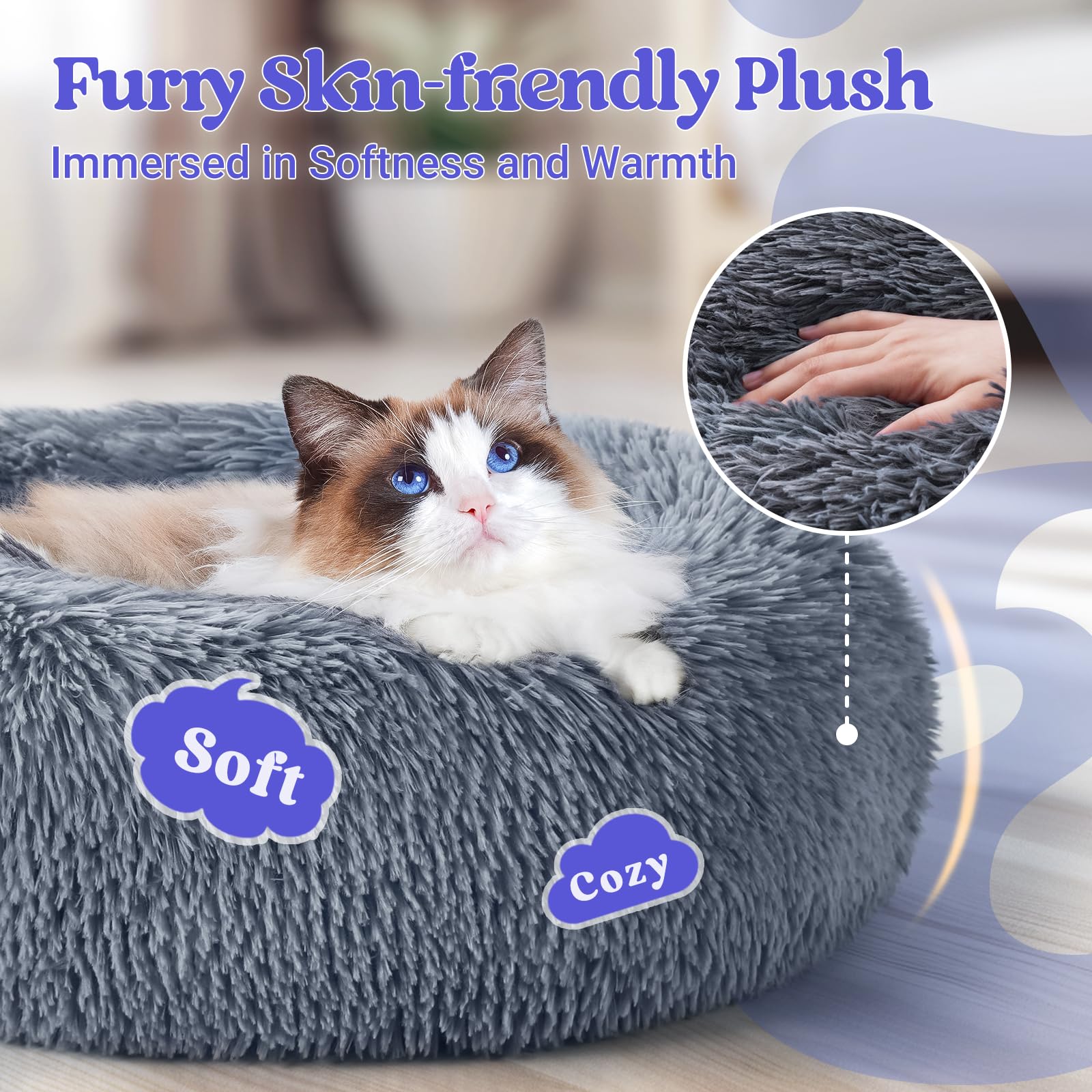 Rabbitgoo cat bed round shape with head and neck support.