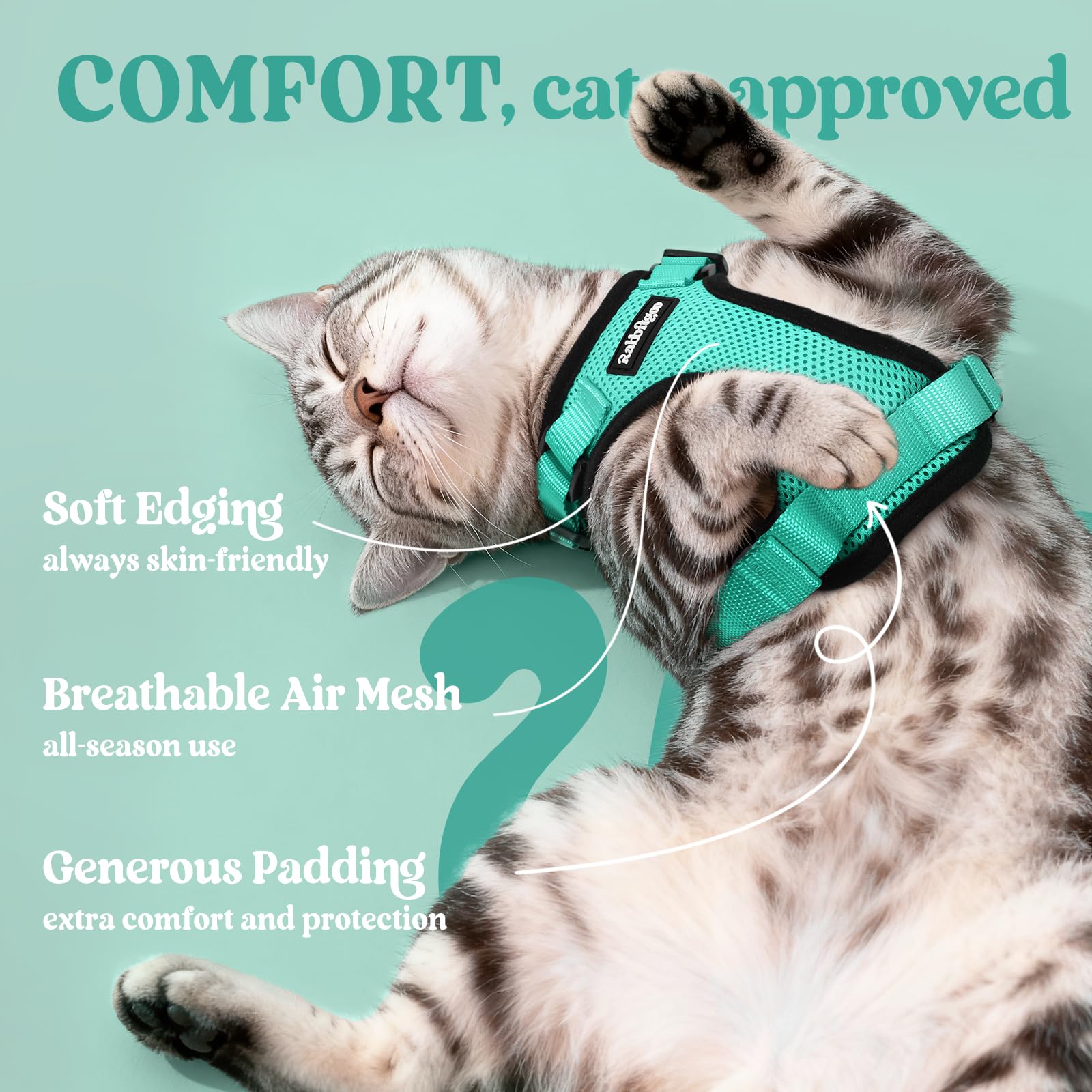 Rabbitgoo adjustable straps customize fit for most cats