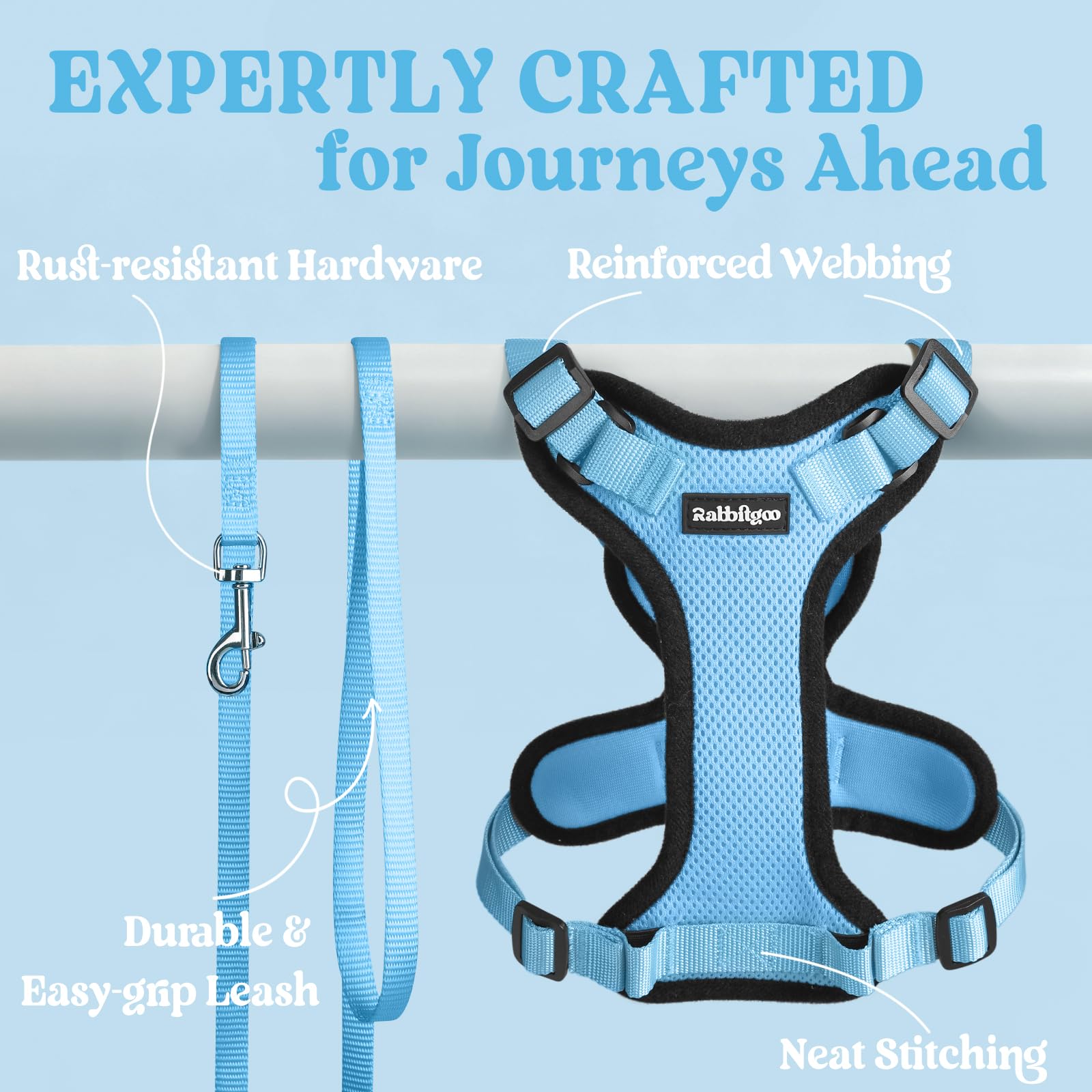 Rabbitgoo adjustable straps provide a snug, customized fit for most cats.
