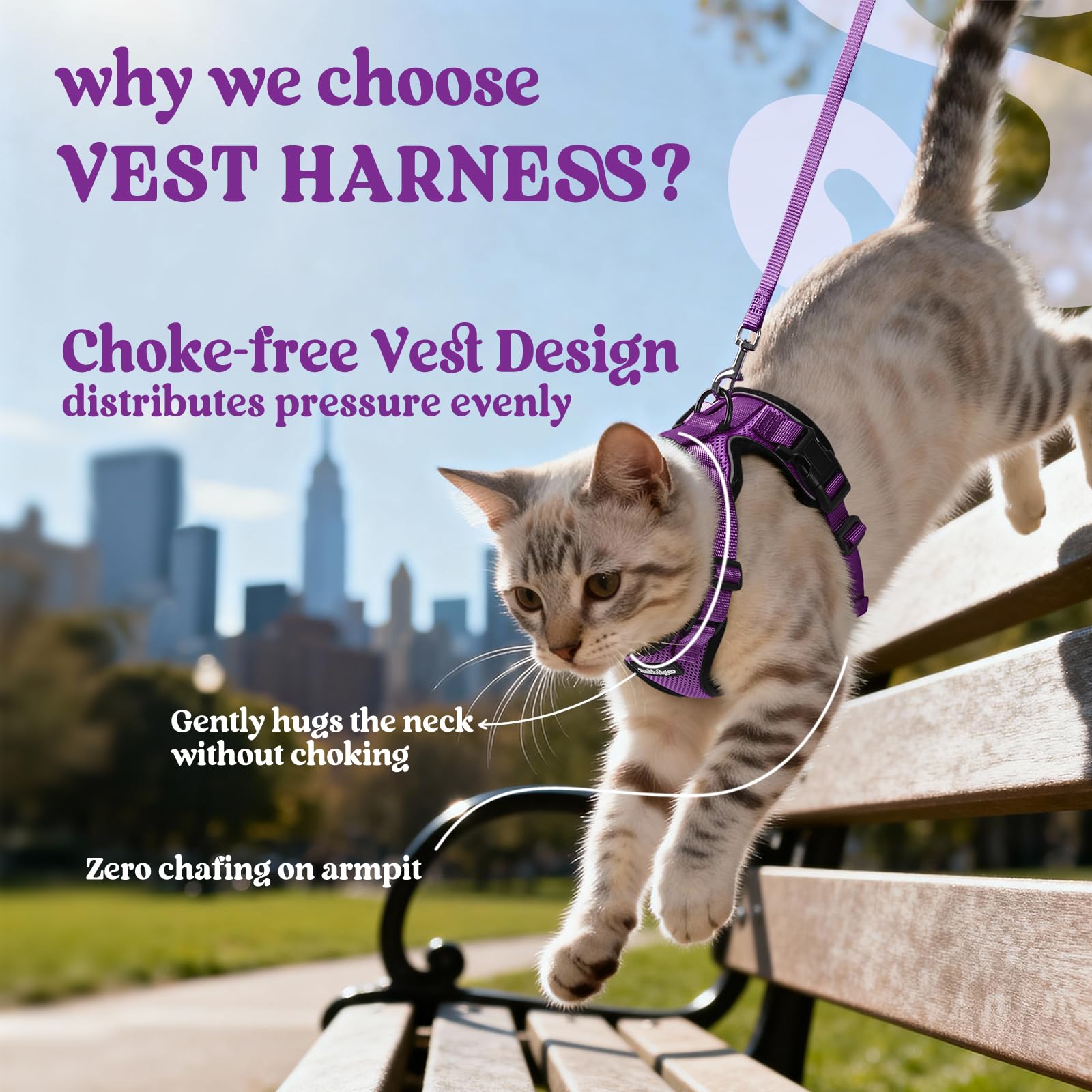 Rabbitgoo air mesh breathable fabric keeps your cat cool on walks.