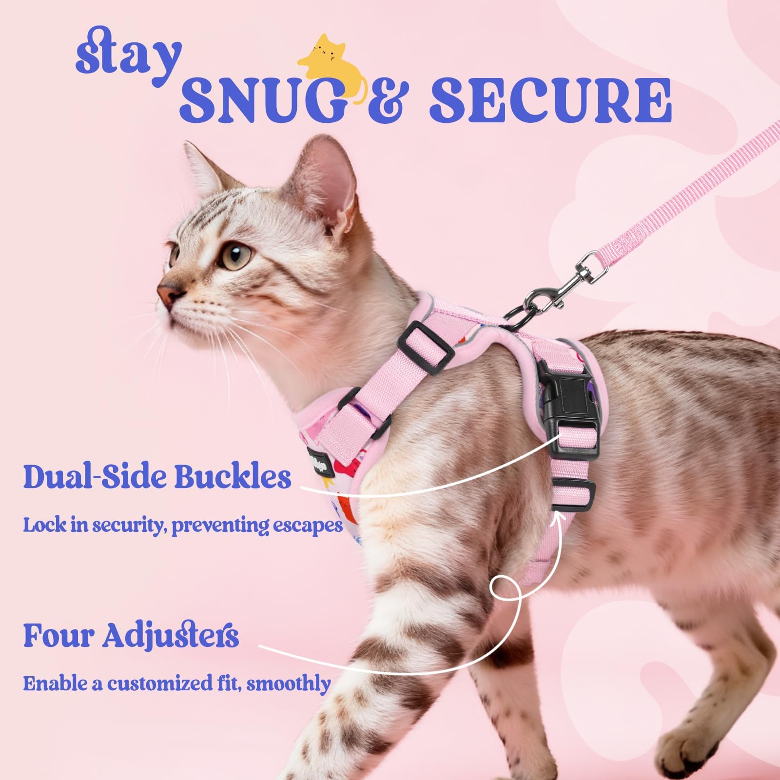 Cloud-light air-mesh keeps your cat cool in the Rabbitgoo harness.