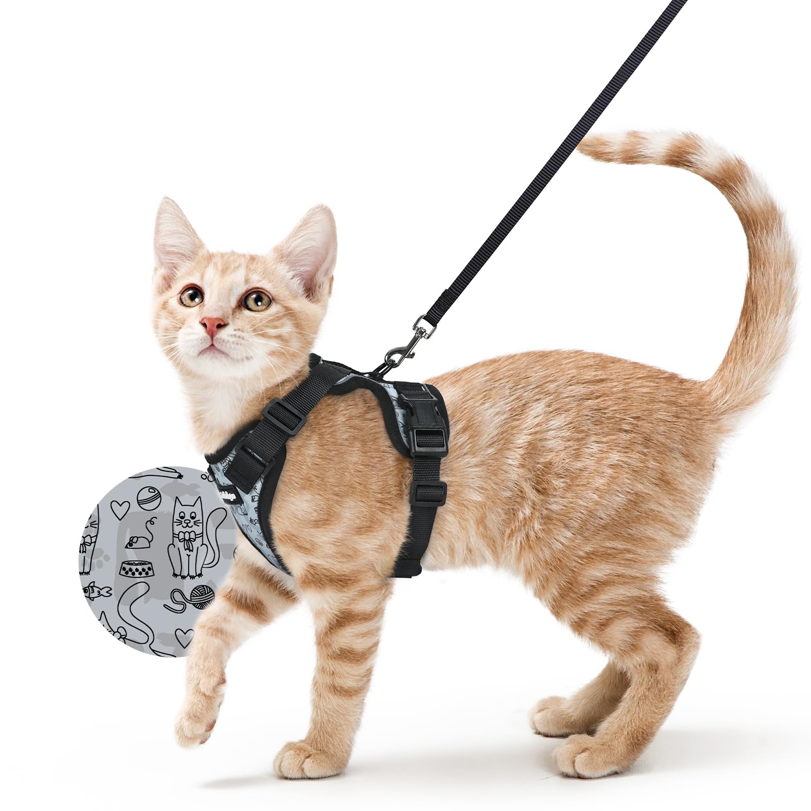 Rabbitgoo cat harness with back D-ring for secure leash control during walks.