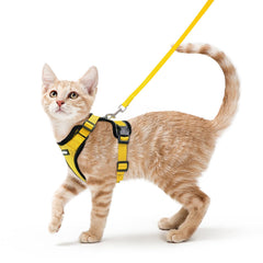 Rabbitgoo cat harness back D-ring in yellow for secure outdoor walks.