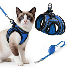 Rabbitgoo cat harness blue vest with escape-proof design for safe outdoor strolls