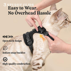 Rabbitgoo cat harness cam-lock buckles for quick size adjustments
