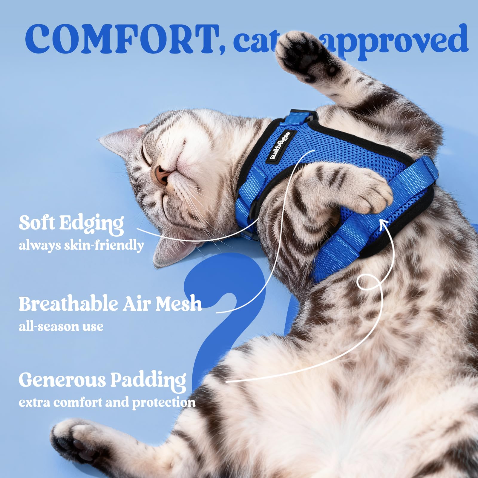 Rabbitgoo cat harness reinforced back D-ring and dual buckles.