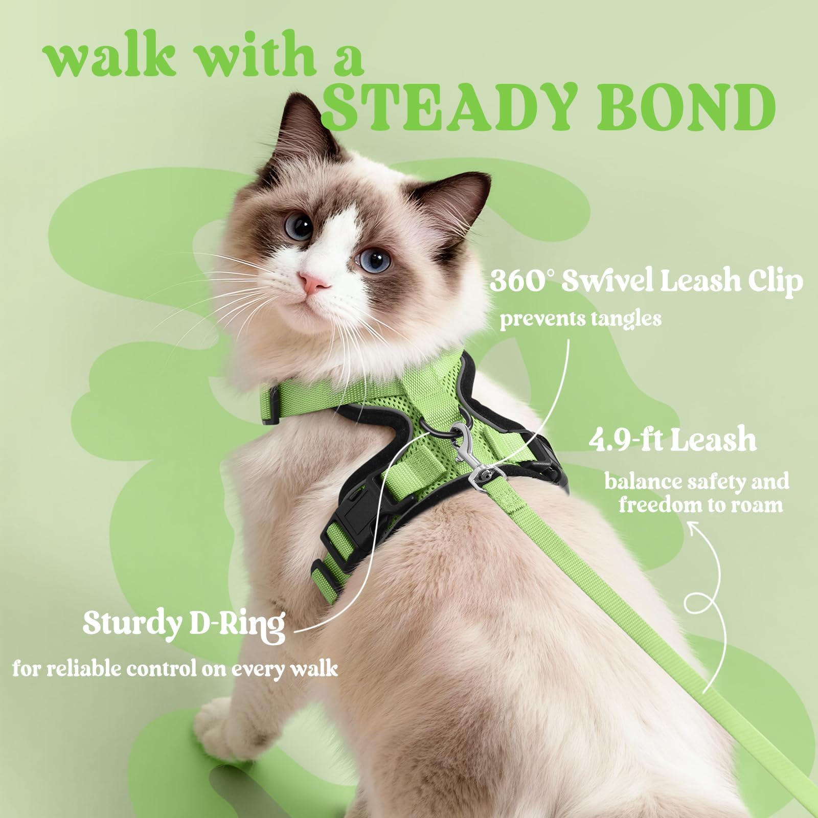 Rabbitgoo dual buckles ensure a secure fit on active cats
